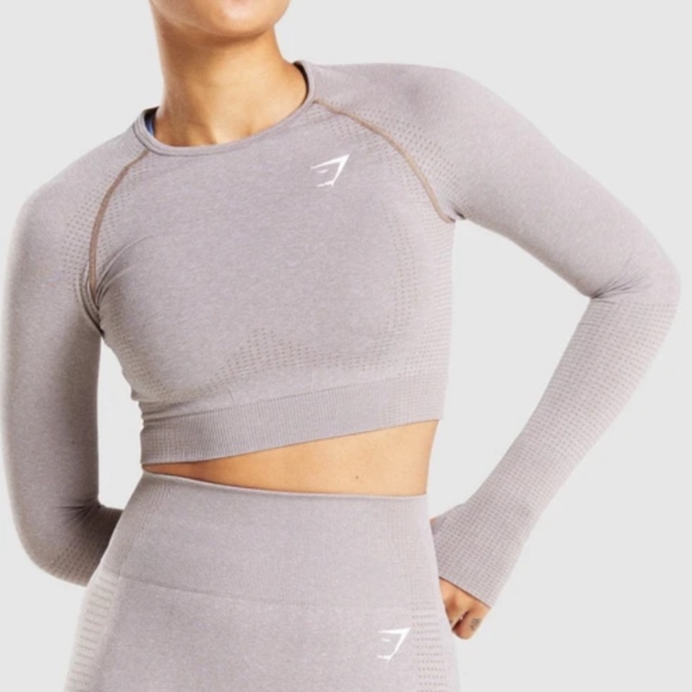 Gymshark Vital Seamless 2.0 Crop Top Taupe Marl
